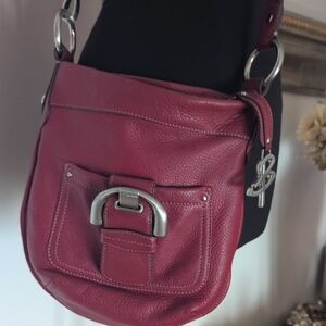 B MAKOSWSKY Elegant Red Leather Shoulder Bag Silver Hardware